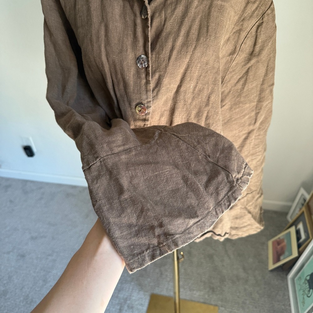 Bryn Walker Linen Button Down Jacket Unique Collar Oversized Brown Top - Picture 4 of 11